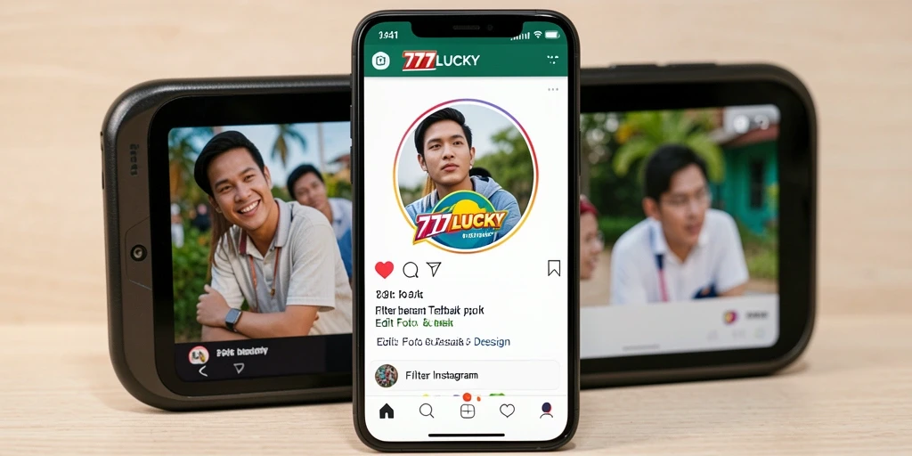 Tampilan antarmuka aplikasi 777LUCKY dengan berbagai pilihan filter Instagram.