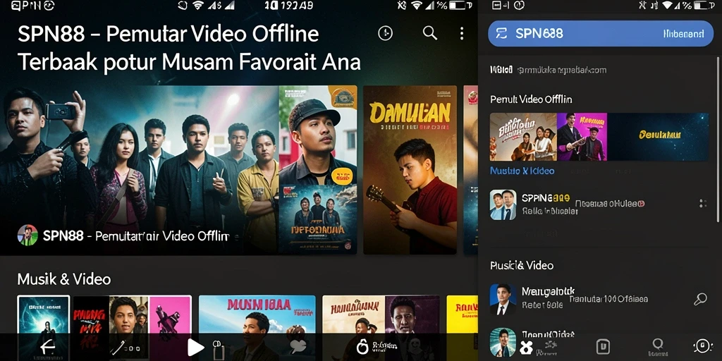 Antarmuka aplikasi SPN88 untuk pemutaran video offline yang menarik.